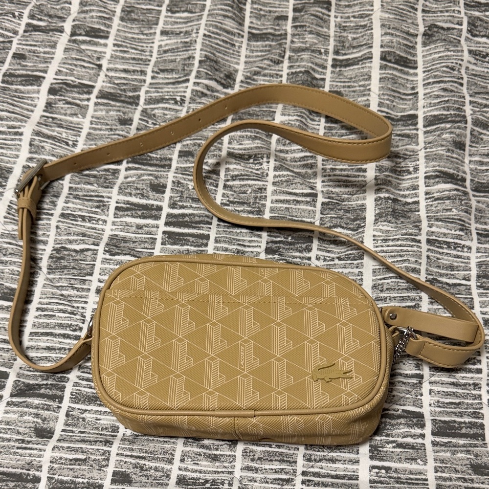Lacoste Tan Geometric Crossbody Camera Bag